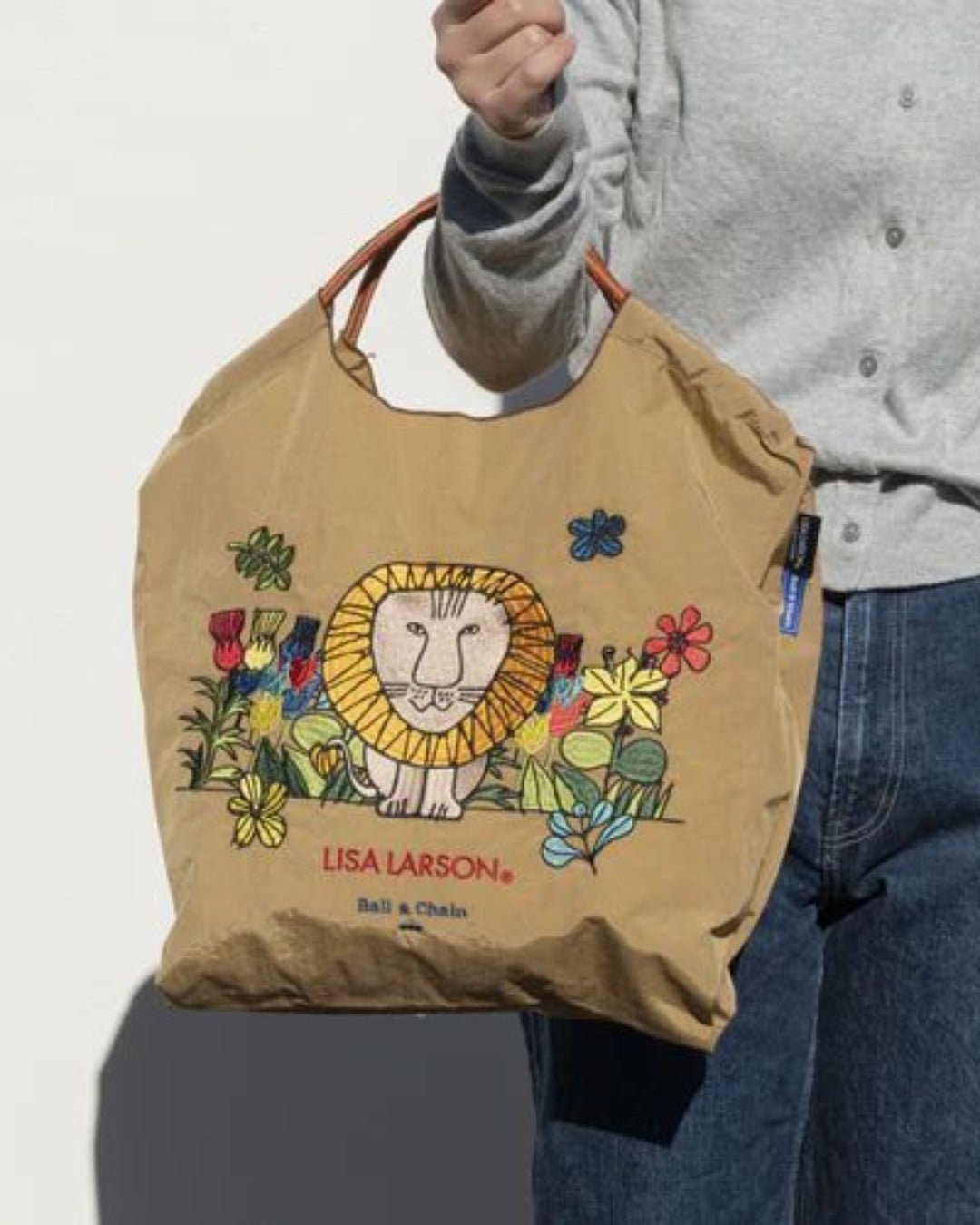 日本｜Ball&Chain x Lisa Larson 麗莎·拉爾森聯名款 刺繡環保購物袋 獅子 M size 共兩色