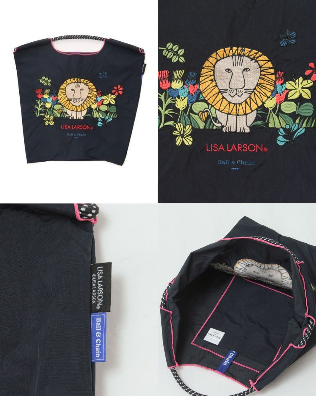 日本｜Ball&Chain x Lisa Larson 麗莎·拉爾森聯名款 刺繡環保購物袋 獅子 M size 共兩色