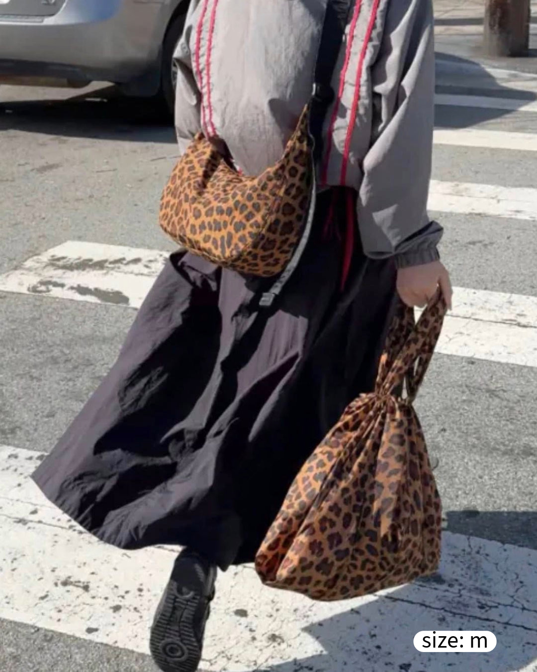 美國｜BAGGU Nylon Crescent Bag 尼龍彎月包 / 斜背包 M size 豹紋