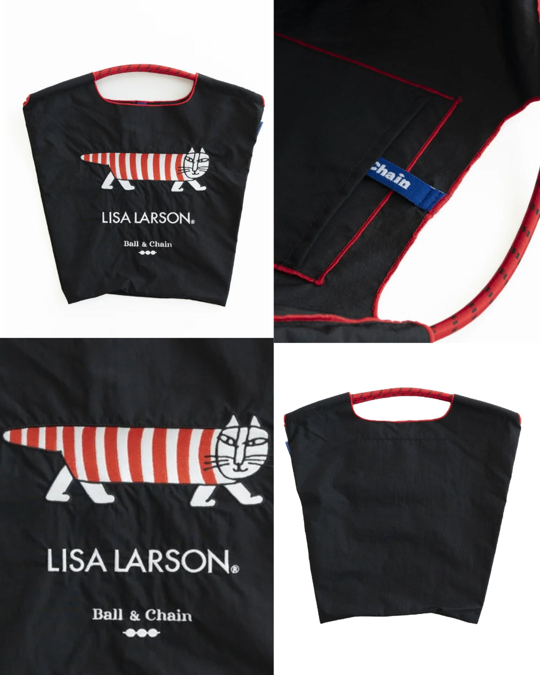 日本｜Ball&Chain x Lisa Larson 麗莎·拉爾森聯名款 刺繡環保購物袋 條紋貓 M size 共兩色