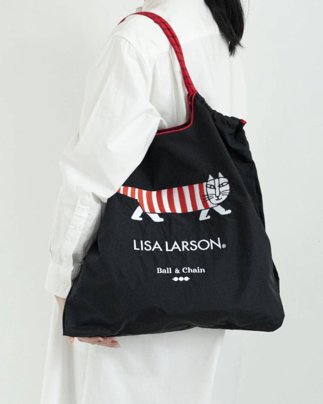 日本｜Ball&Chain x Lisa Larson 麗莎·拉爾森聯名款 刺繡環保購物袋 條紋貓 M size 共兩色