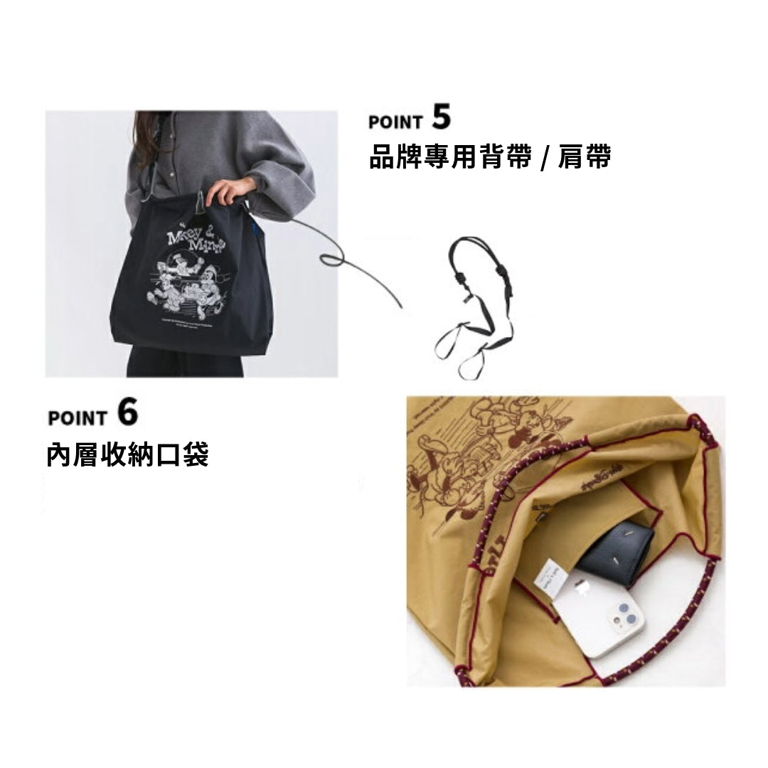 日本｜Ball&Chain x Disney Mickey&Minnie 迪士尼聯名 刺繡環保購物袋 M Size
